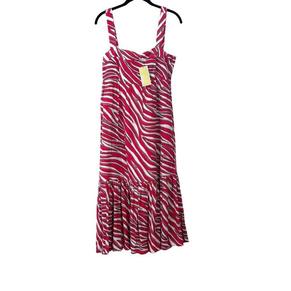 Michael Kors Zebra Square Neck Sleeveless Red Tier Midi Dress XS NWT $175 - Picture 3 of 14